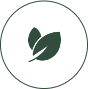 Green circle with a leaf symbol representing eco-friendly or sustainability.