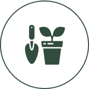 Icon of a trowel and potted plant symbolizing gardening.